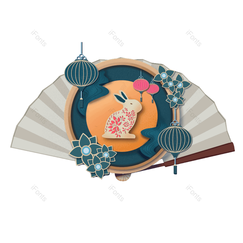 扇子图片,中秋元素,温馨PNG,纹样免抠素材